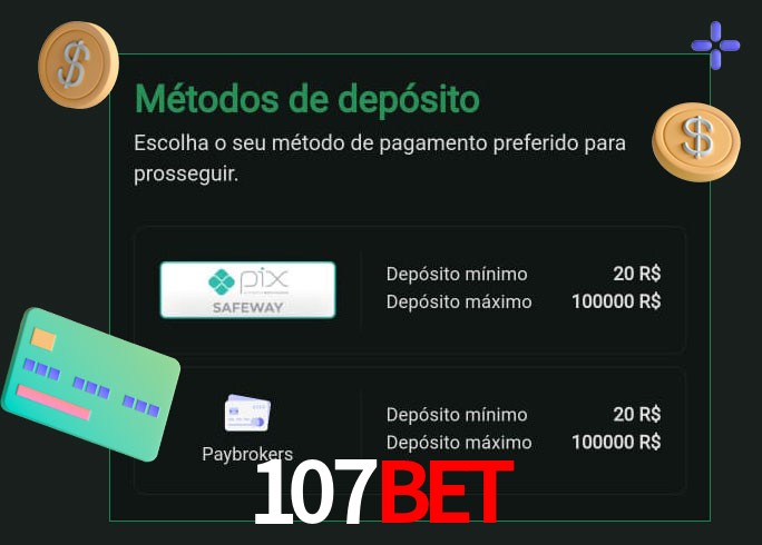 O cassino 107Bet oferece uma grande variedade de métodos de pagamento